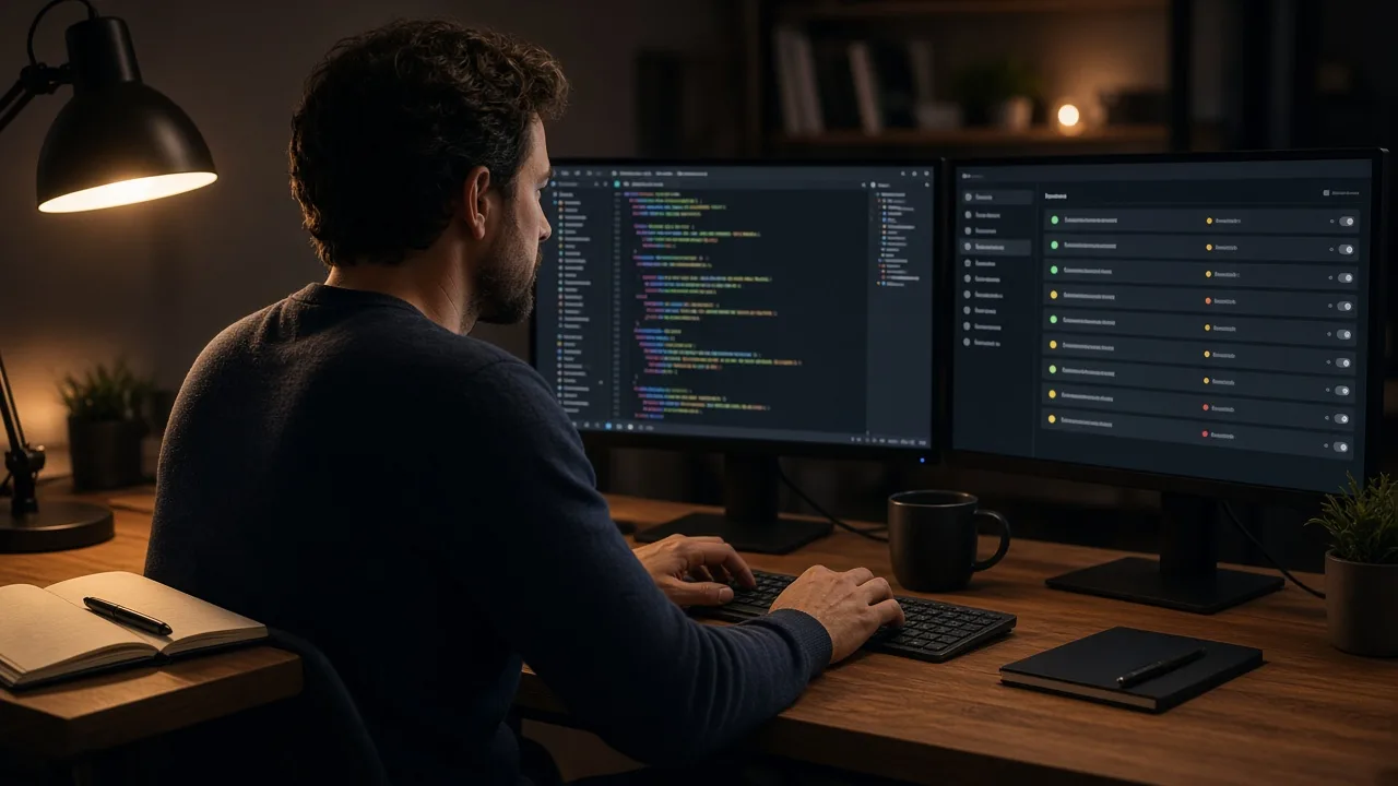 Engineer reviewing cline seo tools in a VS Code panel beside an MCP settings file