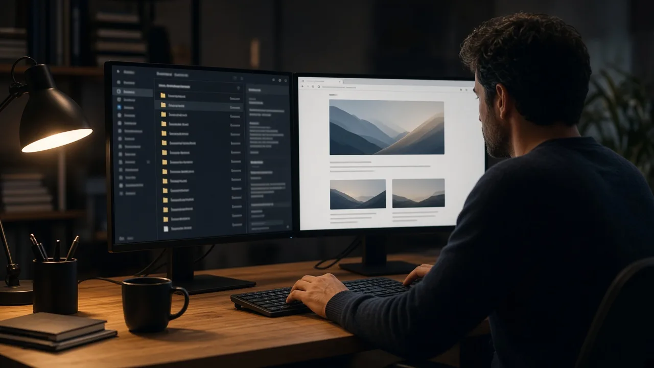 Developer opening cursor seo tools as project rule files beside a published HTML preview