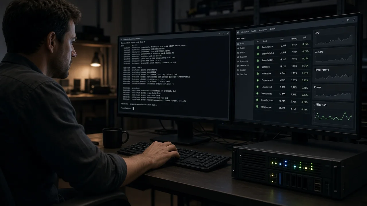 Operator at a local workstation running hermes seo tools in a terminal beside an Ollama process list, no cloud SaaS dashboard